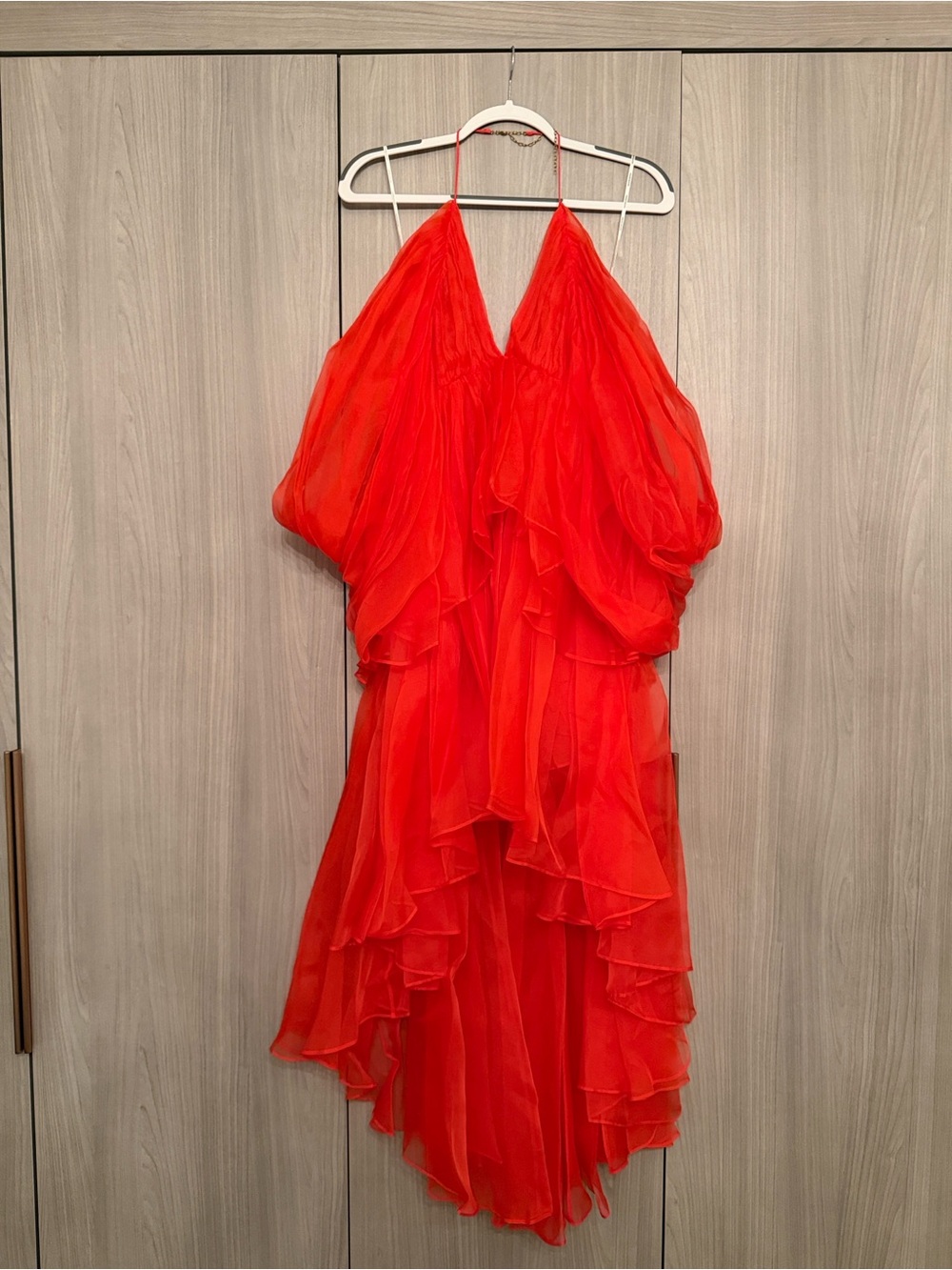 Zimmermann Vibrant Red Asymmetrical Ruffle Halter Dress